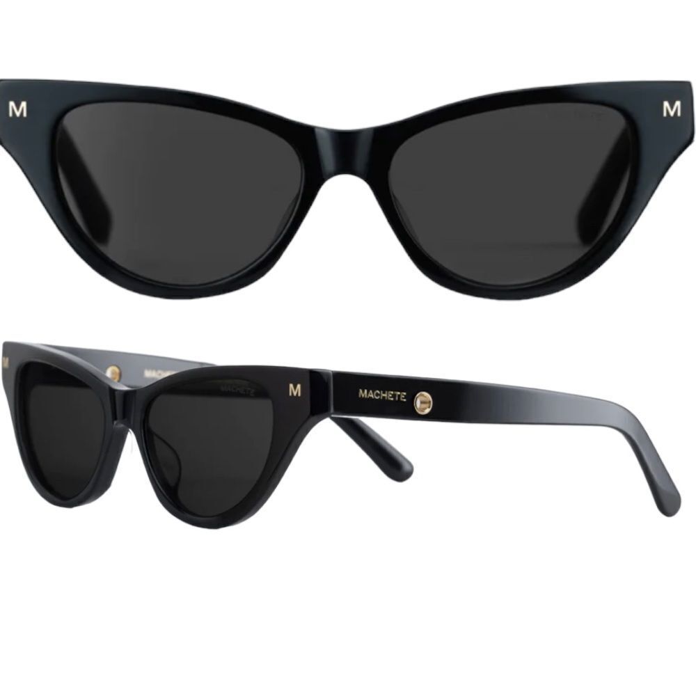 Machete Sunglasses DESIGNER Italian Cat Eye  Black Gold Suzy New With Tags